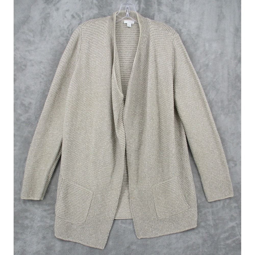 J Jill Cardigan Sweater Medium Open Front Cardigan Topper Beige Chunky Knit Tan